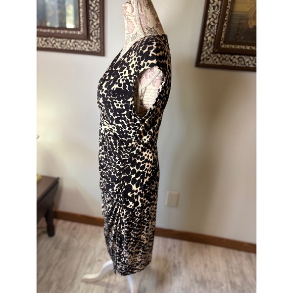 Vintage LAUREN Ralph Lauren Dress SZ 10  Animal Print Sleeveless Ruched - Picture 7 of 11